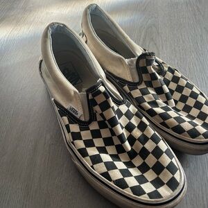 Vans Black and Cream Checkerboard Slip-Ons